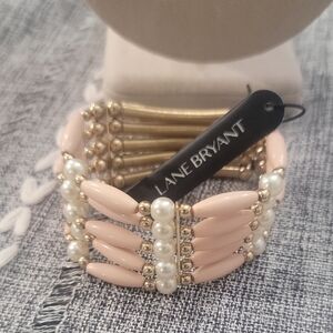 Lane Bryant Pink and Gold Tone Beaded Bracelet Romantic Style